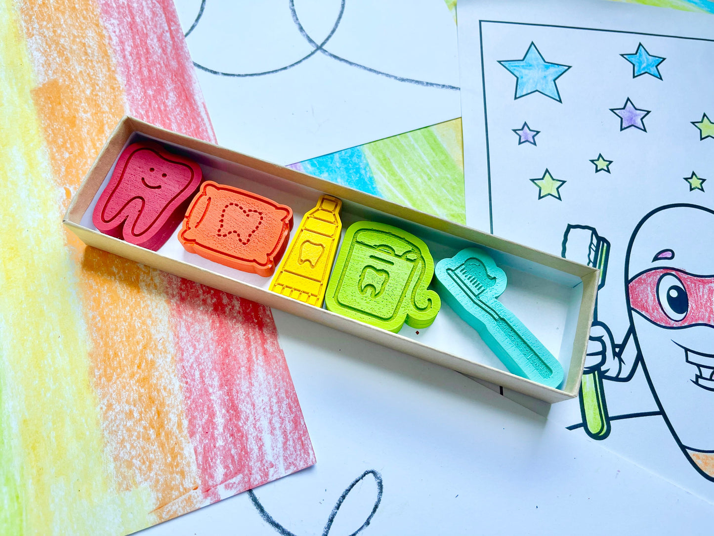 Happy Teeth Crayons - Tooth Fairy Gift - Gift From Tooth Fairy - Dentist Gifts - Dental Hygiene Gifts - Gifts For Kids - Lost Tooth Gift