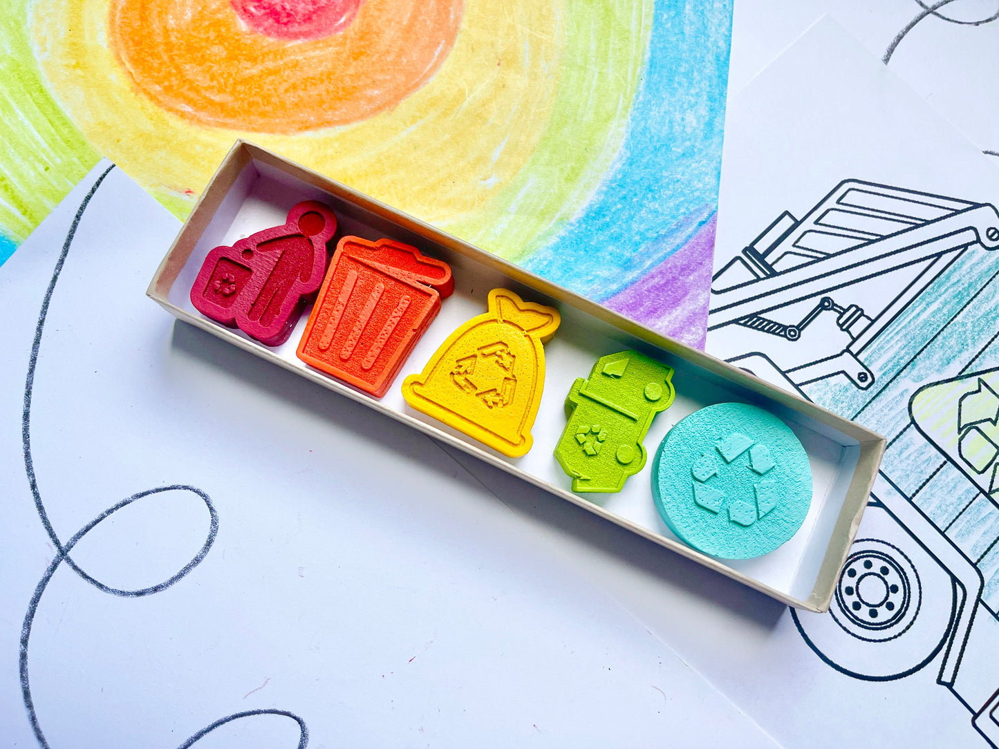Trash Truck Crayons - Garbage Truck Birthday Party Favors - Gifts For Kids - Stocking Stuffers - Easter Basket Stuffers - Recycle Birthday