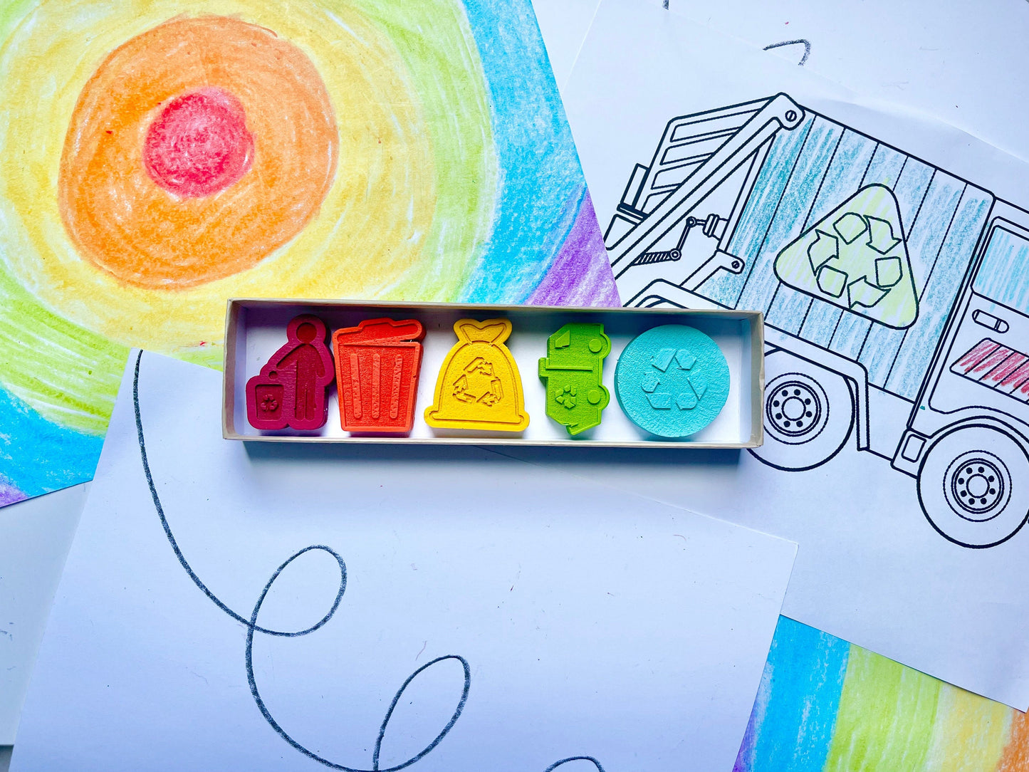 Trash Truck Crayons - Garbage Truck Birthday Party Favors - Gifts For Kids - Stocking Stuffers - Easter Basket Stuffers - Recycle Birthday