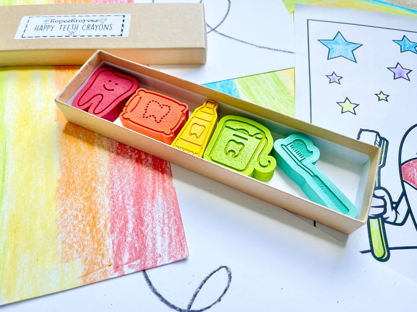 Happy Teeth Crayons - Tooth Fairy Gift - Gift From Tooth Fairy - Dentist Gifts - Dental Hygiene Gifts - Gifts For Kids - Lost Tooth Gift