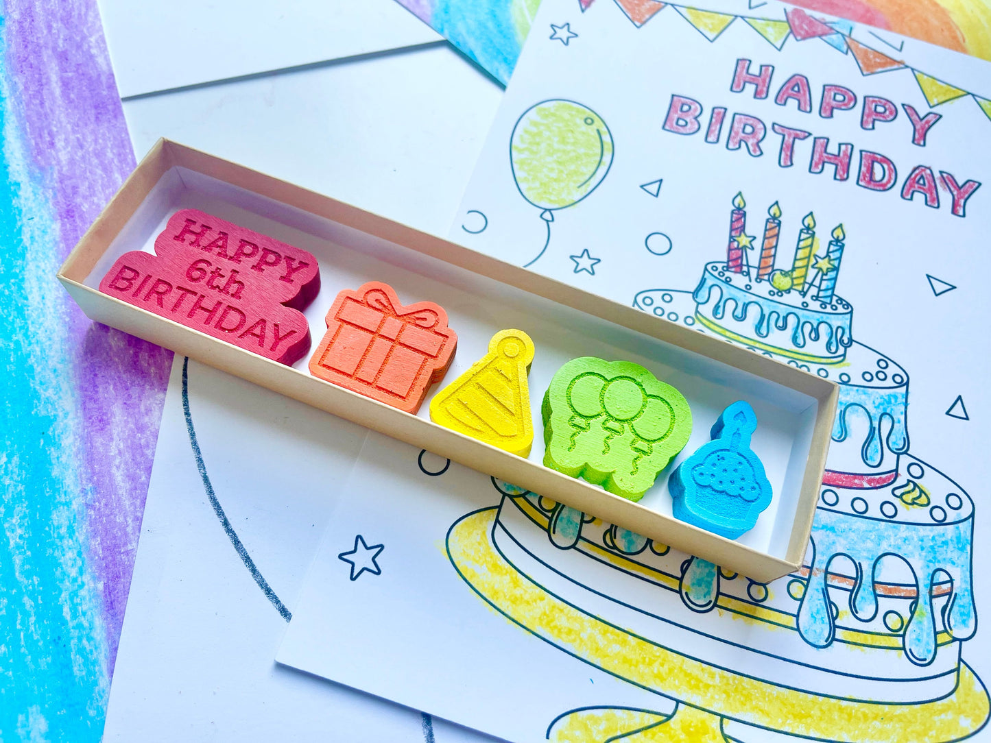 6th Birthday Crayons - 6th Birthday Gifts - Kids Happy Birthday Gifts - Kids Birthday Presents - Gifts For Kids - 6th Birthday Party Favors