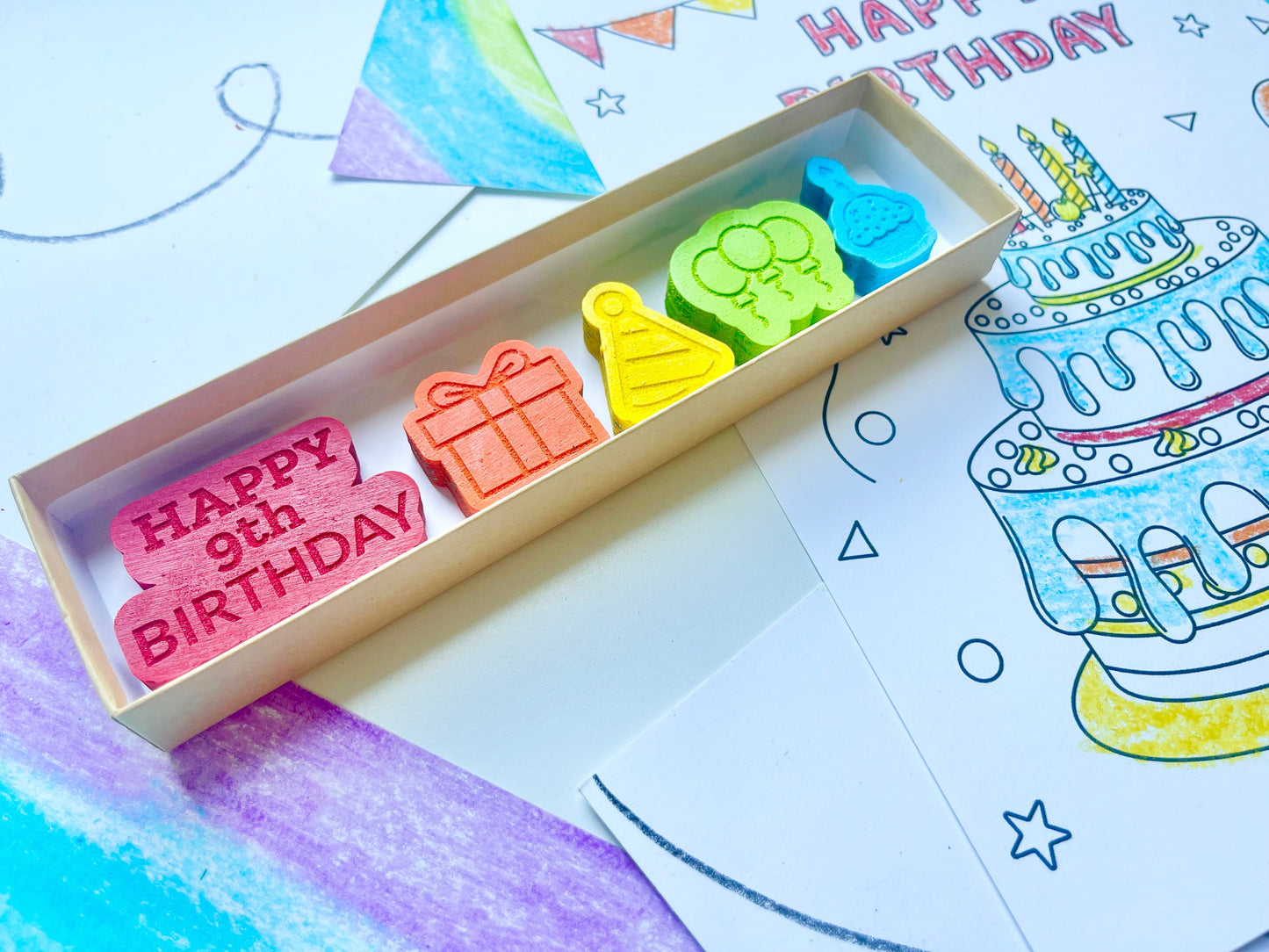 9th Birthday Crayons - 9th Birthday Gifts - Kids Happy Birthday Gifts - Kids Birthday Presents - Gifts For Kids - 9th Birthday Party Favors