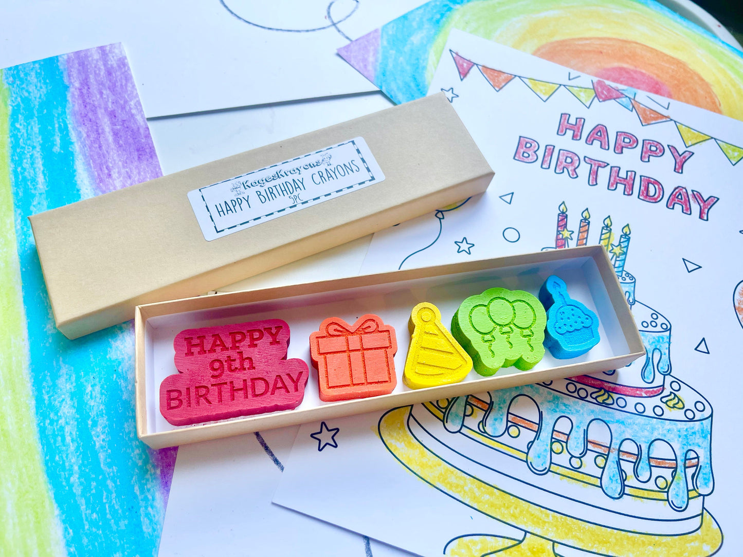9th Birthday Crayons - 9th Birthday Gifts - Kids Happy Birthday Gifts - Kids Birthday Presents - Gifts For Kids - 9th Birthday Party Favors