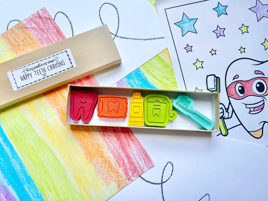 Happy Teeth Crayons - Tooth Fairy Gift - Gift From Tooth Fairy - Dentist Gifts - Dental Hygiene Gifts - Gifts For Kids - Lost Tooth Gift