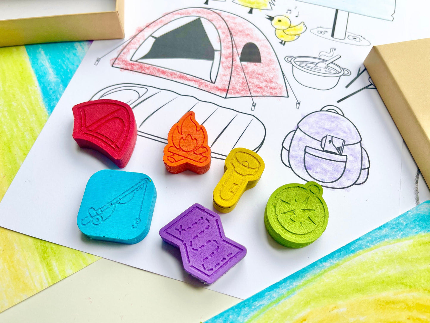Camping Crayons - Camping Birthday Party Favors - Kids Gifts - Gifts For Kids - Stocking Stuffers - Easter Basket Stuffers - Camping Gifts