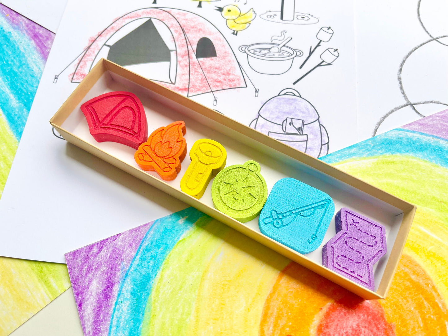 Camping Crayons - Camping Birthday Party Favors - Kids Gifts - Gifts For Kids - Stocking Stuffers - Easter Basket Stuffers - Camping Gifts
